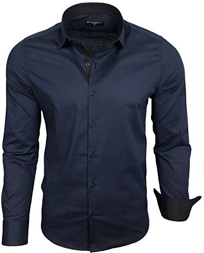 Baxboy Camisa de hombre manga larga/negocios tiempo libre boda/plancha/ajustado/traje Kent cuello camisa B-500, azul marino, M