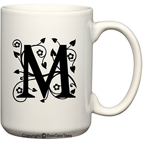 BeeGeeTees Monogrammed Alphabet Mugs in 11 oz and 15 oz Cups (15 oz, Letter M)
