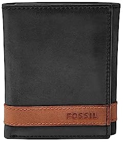 Fossil Herren Leder Trifold Geldbörse, Quinn Black, Einheitsgröße