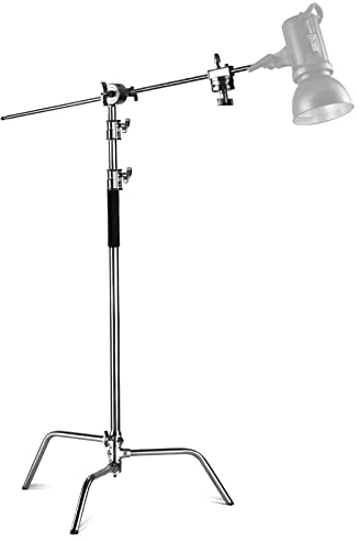 NEEWER Pro Hochleistungs C Ständer aus 100% Edelstahl mit Auslegerarm, maximale Höhe 320cm, Fotografie Lichtstativ mit 128cm Haltearm, 2 Griffköpfe für Studio Monolicht, Softbox, Reflektor