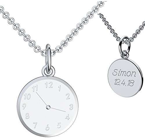 Geburtsuhr Kette Gravur Silber 925 + inkl. GRATIS Luxusetui + Taufuhr Anhänger Taufanhänger 925er individuell gravierbar Uhrzeit Geburt Patengeschenk Taufe Patentante Patenonkel FF422-3 SS92545