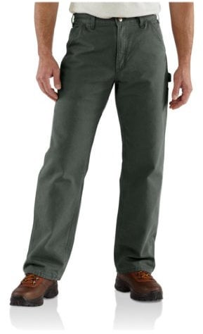 Carhartt Men's Washed Duck Dungaree Flannel Lined Work Pant - Moss - 33W x 30L