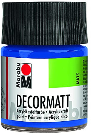 Marabu 14010005052 - Decormatt Acryl Mittelblau 052, 50 ml, samtmatte Acrylfarbe auf Wasserbasis, cremig und farbintensiv, speichelfest, wetterfest, zum freien Malen und Schablonieren