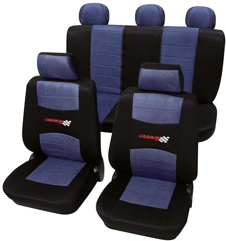 PETEX Auto Sitzbezüge Universal Komplett Set 11-teilig - Carbon blau, Eco Class mit SAB 1 Vario