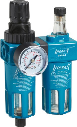 HAZET Wartungseinheit 9070-4, 2-fach mit Filterdruckminderer, Nebelöler und Manometer, Luftanschluss 1/4, max. Druck 12 bar, Luftdurchfluss 1800 Nl/min