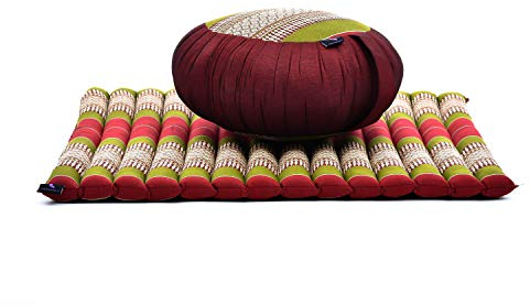 Leewadee Meditationskissen Set Sitzkissen Rund Zafu Yoga Kissen Zabuton Yogakissen Meditationskissen Meditation Zubehör Yoga Sitzkissen Yoga Meditationskissen, Kapok, Grün Rot