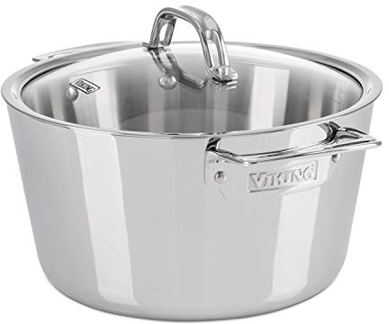 Viking 3-lagiger Dutch Oven 5,2 Quart Edelstahl Kochgeschirr Topf mit Glasdeckel Spülmaschinen- und Ofenfest Induktionsfertig Silber
