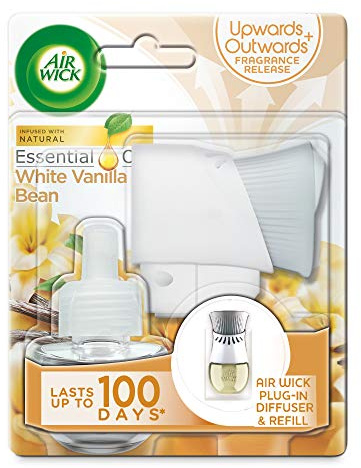 Air Wick Plug in Diffuser Kit, White Vanilla Bean, 1 Device & 1 Refill (19ml), Long Lasting Fragrance, Lasts up to 100 Days, Plug in Air freshener