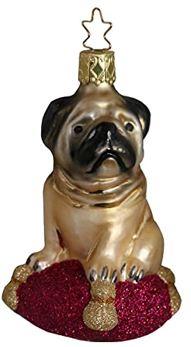 Inge-glas 85107212 Fideler Mops, 9.5 cm, 1 Stück/Box Glasornament, mundgeblasen und handbemalt