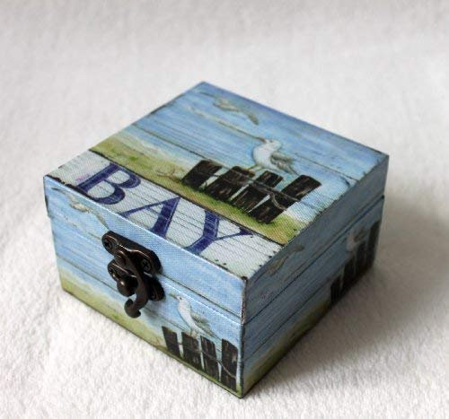 maritime Holzdose Box 10x10x6 cm Kiste Truhe Holz mit Moewe (B - BAY)