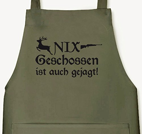 Shirtstreet24, NIX GESCHOSSEN, Jäger Jagd Grillen Barbecue Grill Schürze Kochschürze Latzschürze, Größe: onesize,Oliv