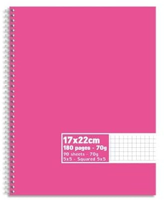 Cahier PLEIN CIEL 17x22 5x5 spirales 180 p Petits Carreaux 70g couvertures assorties