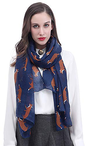Lina & Lily Damen Schal Tuch mit Fuchs Print (Blau)