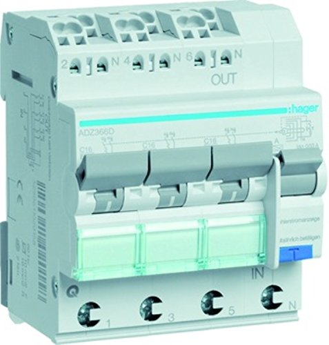 Hager ADZ366D Fehlerstrom-Leitungsschutzschalter 16A 1-polig+N 3x(1P+N) 6kA C-Charakteristik 30mA Typ A QuickConnect FI/LS-Schalter ( ADZ 366D )