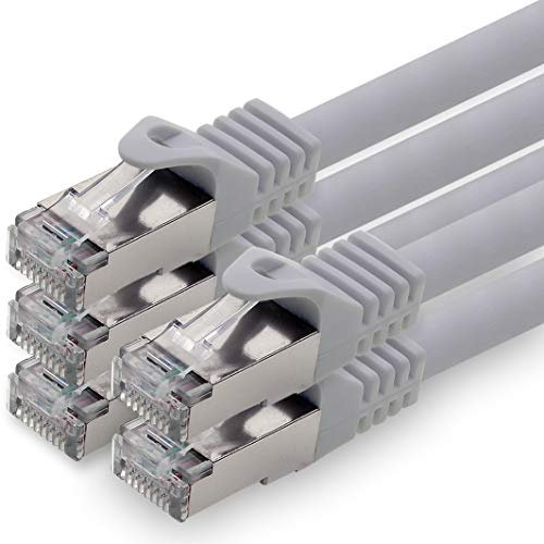1,0 m - gris - paquet de 5 câbles réseau CAT.7 câble patch SFTP PIMF LSZH câble Gigabit Lan câble brut cat7 10 Gb avec connecteur RJ45 Cat6a compatible avec CAT5 CAT6 cat7 cat8