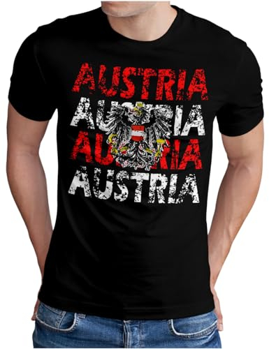 OM3® Austria T-Shirt - Herren - Österreich Teamshirt Flagge Fussball WM 2026 Fanshirt II - Schwarz, M
