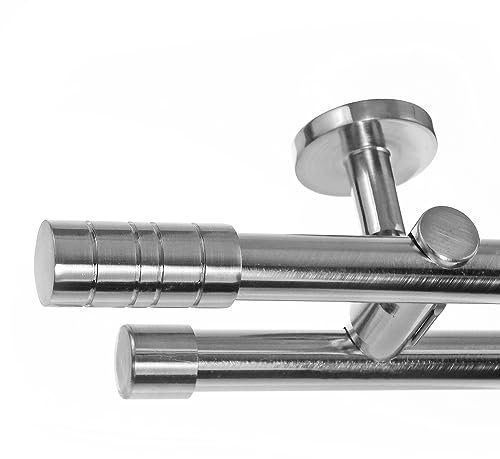 BASIT Gardinenstange Deckenmontage 2 läufig 240cm lang Edelstahl Look Metall Gardinenstange 2 läufig Deckenbefestigung Ø20mm I 120-600cm wählbar D41