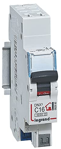 LEGRAND - Disjoncteur Phase + Neutre 230V DNX³ - Pouvoir de Coupure 3000A - 16A Courbe C - Bornes automatiques - 1 Module - Fabriqué En France