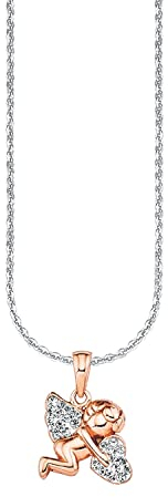 Amor Damen-Kette mit Anhänger Engel Herz bicolor 925 Silber teilvergoldet Zirkonia weiß 42 cm - 496902