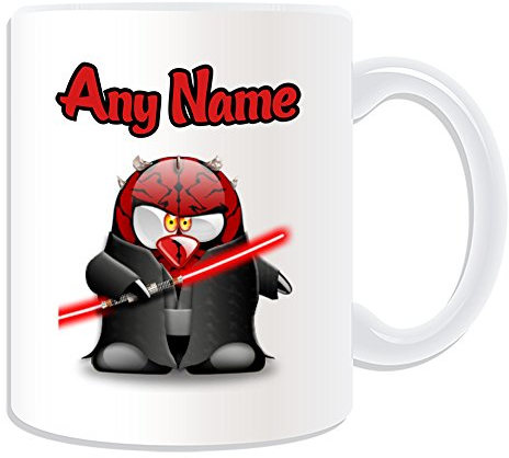 Personalisiertes Geschenk – Fighting Darth Maul Tasse (Pinguin Film Charakter Design Thema, weiß) – Jeder Name Nachricht auf Ihre Einzigartiges – Kostüm Film Superheld Hero Star Wars Jedi