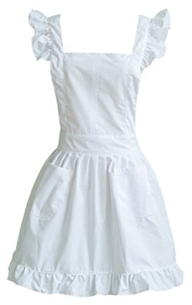 TININNA Damen Frauen Vintage Dienstmädchen Baumwolltuch Schürze Kochschürze Küchenschürze Latzschürze weiß EINWEG Verpackung