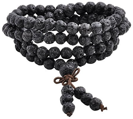 Jovivi Mala Bracciale con 108 Perline in Lava Vulcanica per Donna Uomo Bracciale Rosario con Perline in Pietra Naturale 6mm 8mm Preghiera Braccialetto Avvolgente Buddista 108 Grani Meditazione (6mm)