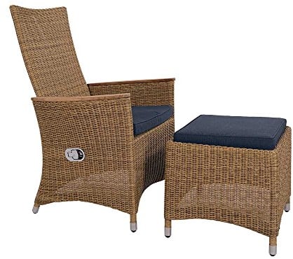 La Casa di Caesar Positionsstuhl Chelsea in Nature Geflecht mit Fußhocker Polyrattan Gartenstuhl Gartensessel