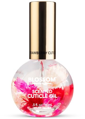 Blossom Cuticle Oil for Nails, Hydrating, Moisturizing, Scented Nail Oil Cuticle Care, Infused with Real Flowers, Made in USA, 0.5oz, Strawberry
