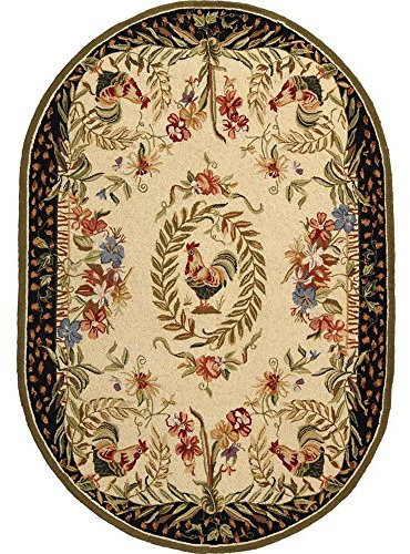 Safavieh Chelsea Collection HK92A Teppich, handgekettelt, oval, Wolle, 1,2 m x 1,8 m, cremefarben / Schwarz