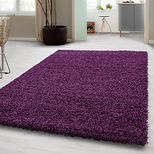 Carpetsale24 Shaggy Hochflor Teppich Läufer Flur 60 x 110 cm Violett - Modern Flauschiger Teppich Extra Weich, Pflegeleicht und Einfarbig - Ideal als Teppich für Küche, Schlafzimmer und Esszimmer