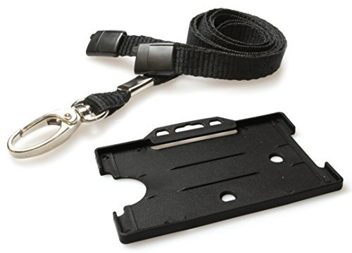 Customcard ltd® Holder and Lanyard Neck Strap with Lobster Metal Clip for ID Badge, ID Card, Staff Card - Colour Black. Recyclable Holder and ECO Friendly Lanyard (Black)