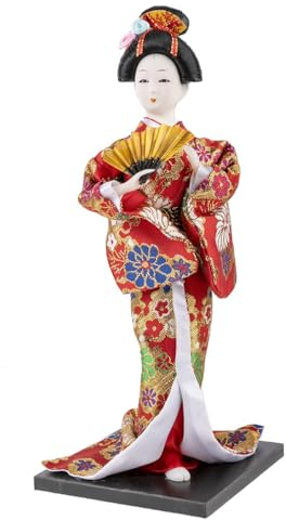 lachineuse - Japanische Puppe aus rotem Kimono - Traditionelle asiatische Puppe 31 cm - japanische Dekoration Wohnzimmer - Geisha-Figur - Handarbeit - Deko Haus Asien Japan
