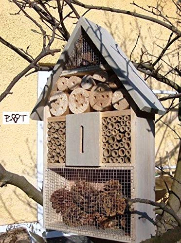 BTV Insektenhotel hellgrau Weiss grau Holz Lasur Nistkasten Brutkasten Insekten XXL