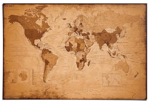 REINDERS Poster, Weltkarte - antik optik, Home Office, Poster, Wanddeko, Room Decor, 150 gr. glänzend Bilderdruckpapier, Braun, 61x91,5cm