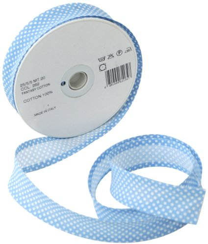 Inastri 25/5/5 mm Baumwollschrägband, himmelblau, weiß gepunktet 262
