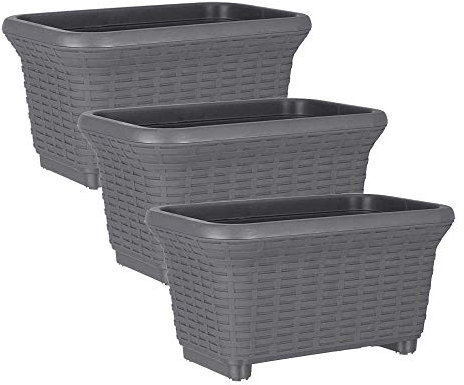 Jardinera Balcón Maceta 33 cm. Largo, Set 3 Unidades, Efecto Mimbre, 6,5 litros (Antracita)