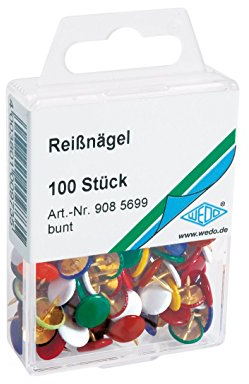 Wedo 9085699 punaises, diamètre de la tête 10 mm, undurchdrückbar überkapselt, 100 Pièces, Couleurs assorties