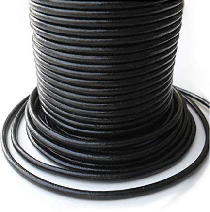 Auroris - Rollo de cordón de Cuero de 25 m de diámetro Redondo de 2 mm, Color Negro