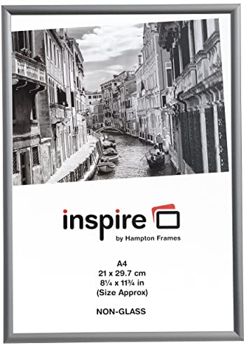 Hampton Frames | Picture Frame | A4 (21x30cm), Silver, Rectangular, Acrylic Front | Lightweight, Shatterproof, Modern Design | Display Photos, Posters, Certificates