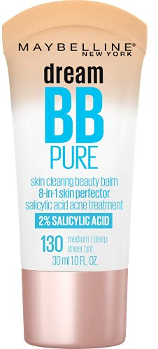 Maybelline Dream Pure Skin Clearing BB Cream, 8-in-1 Skin Perfecting Beauty Balm With 2% Salicylic Acid, Sheer Tint Coverage, Oil-Free, Medium/Deep, 1 Count