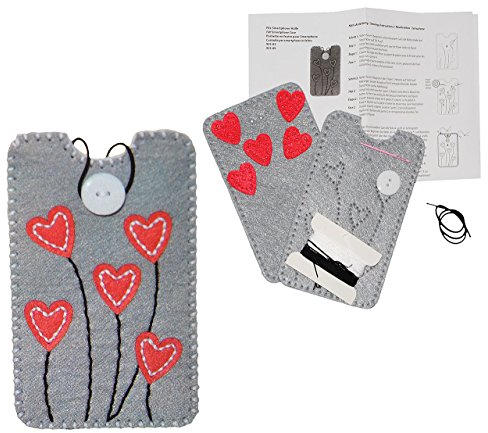 alles-meine.de GmbH Bastelset: Handytasche/Handyhülle - Smartphone Hülle - Herzen in grau - aus Filz - Gr. M - für Handy bis 6,7 cm breit * 12 cm hoch - zum Sticken, Nähen per ..