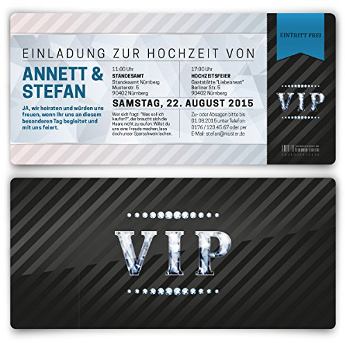 Einladungskarten zur Hochzeit (20 Stück) als Eintrittskarte VIP Ticket Einladung UV-Lack