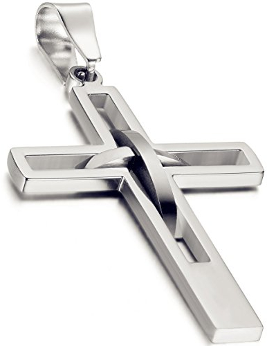 Flongo Kreuz Kette Herren silber: Kreuzkette Männer Halskette Anhänger Edelstahl Kettenanhänger kruzifix jesus taufkette Schmuck massiv Ostern Weihnachten Geschenk für Jung Damen Frauen 54cm lang
