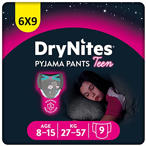 Huggies DryNites saugfähige & diskrete Pants bei Bettnässen, Für Mädchen 8-15 Jahre (27-57 kg), 6 x 9 Windeln (54 Stück)
