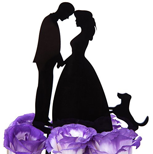 LOVENJOY Tortendeko Küssen Brautpaar mit Hund Hochzeit Cake Topper für Hochzeitstorte Deko, Geschenkbox
