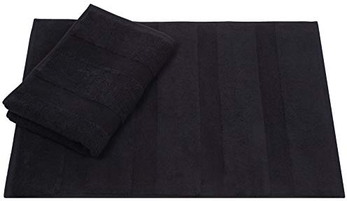 Betz 2er Set Badvorleger Badematte Badteppich Duschvorleger Frottee Größe 50 x 70 cm 100% Baumwolle Deluxe Qualität 680 g/m² Farbe schwarz
