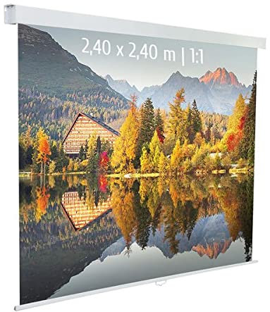 KIMEX - Ecran de Projection - Déroulement Manuel - Format 1:1 - Dimensions Image 2,40x2,40m - Toile Blanche - 041-3625