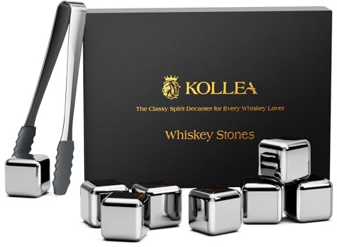 Kollea Whiskey Stones, 8 Packs Stainless Steel Whiskey Chilling Rocks, Reusable Ice Cube for Drinking, Cool Birthday Gift for Men Dad, Boyfriend, Beer Lover, Bourbon, Scotch, Gin, Beverage, New Year