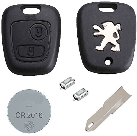 RKFUK® Peugeot DIY Repair Kit Replacement 2 Button Remote Car Key Fob Case NE73 Blade Battery Micro Switches for Peugeot 106 206 306 406 107 207 307 407 Keys Fobs Peugeot Cars Vans
