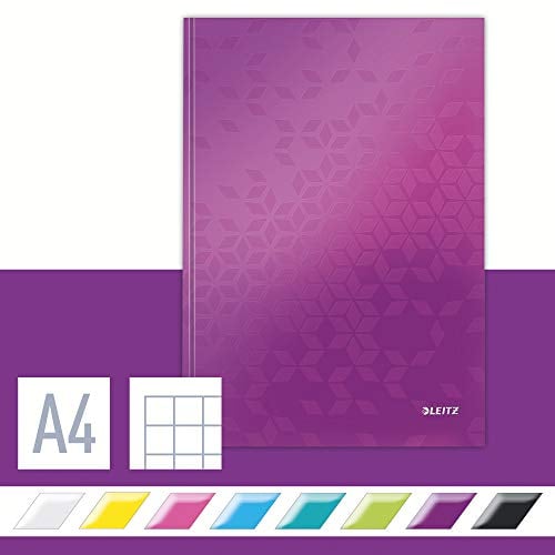 Leitz WOW Notizbuch A4 kariert, Hardcover, 160 Seiten, 80 Blatt FSC-zertifiziertes Papier 80 g/m², Hochwertiger laminierter Einband, Fadenheftung, Für Büro, Schule oder als Tagebuch, Violett, 46261062